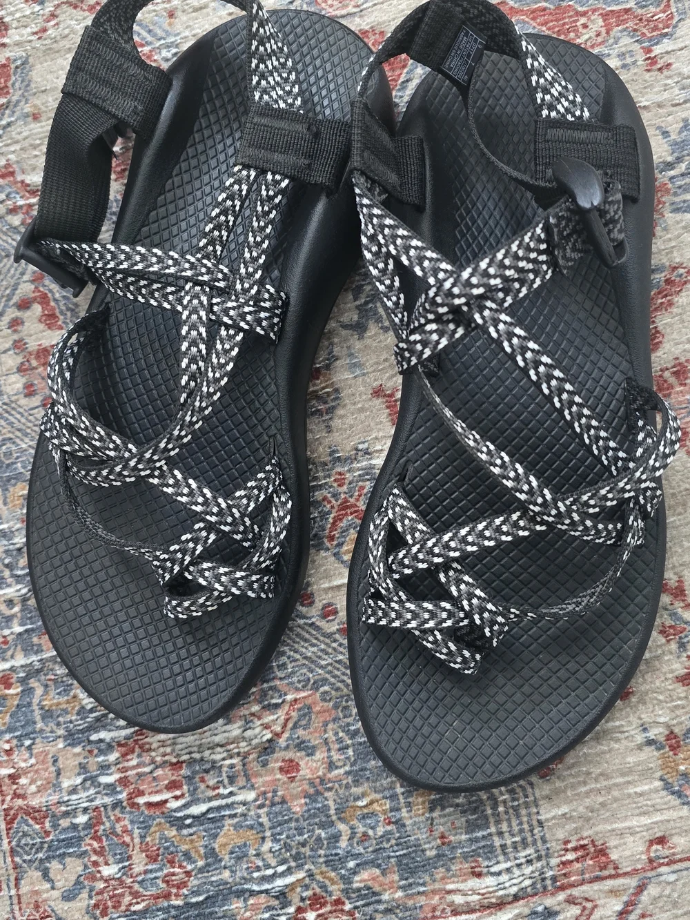 Chaco Black with White Pattern Strappy Sandals